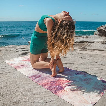 Travel Yoga Mat 1.5mm | Foldable, Lightweight Mat | Use for Travel, Backpacking, Yoga Retreat, Outdoors, Gym, Pilates, Machine Washable, Eco-Friendly - color: Pink