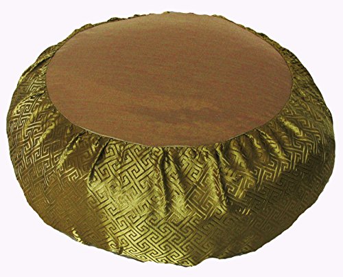 Meditation Cushion Zafu Pillow Buckwheat - Key Design Silk Gold - color: Key Design Silk Gold