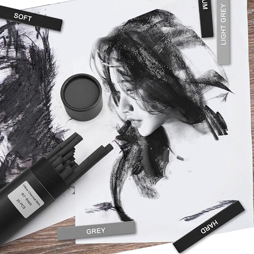 24 Pcs Compressed Charcoal Sticks, 24 Pcs Vibrant Colors Chalk Sticks for Drawing, Blending, and Shading