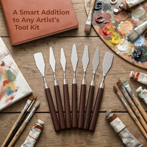Palette Knife7pcs, Stainless Steel Painting Knives with Wooden Handles | for Acrylic Oil & Gouache Painting, Mixing, Spreading, Scraping & Texture Art Tools for Beginners and Artists - color: Brown-7pcs