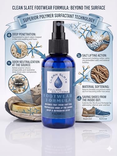 Clean Slate Footwear Refresher. Advanced Surfactant Technology For Rapid Odor Elimination with Salt Neutralization. 4oz