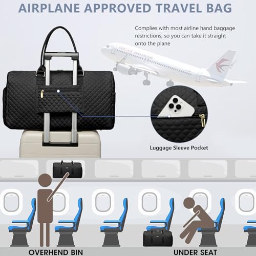 Women Weekender Travel Duffle Bag: Travel Duffel Overnight Bags with Shoe Compartment Large Carry on Tote with Toiletry Bag Weekend Traveling Yoga Gym Hospital Bag for Women with Wet Pocket Black - color: 01-Black, size: X-Large