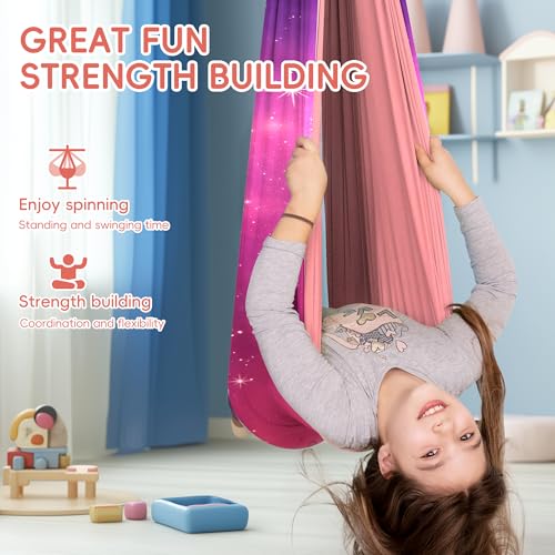 OUTREE Sensory Swing for Kids, Double Layer Therapy Hammock, Indoor Swing with 360° Swivel Hanger Kit and Adjustable Straps, Autism Sensory Product for Autism, ADHD or SPD (Pink Starry-Sky Printed) - color: Pink