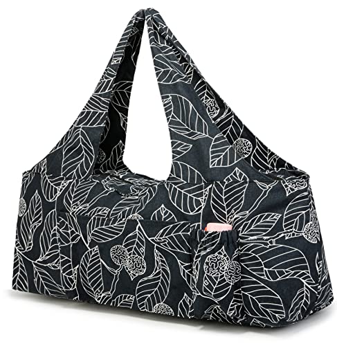 KUAK Extra Large Yoga Mat Bag with Zippered Top & 5 Pockets - Premium Canvas Tote with Yoga Mat Carrying Strap for Pilates, Gym, Fitness Block & Gear
