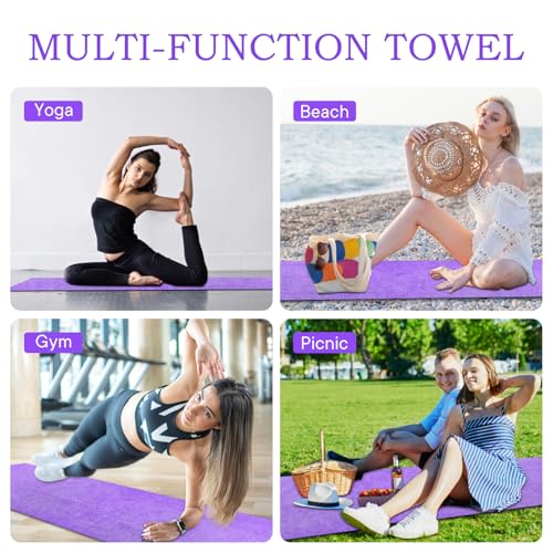Hot Yoga Towel with Grip Dot, Non Slip Sweat Absorbent Microfiber Yoga Mat Towels for Hot Yoga, Pilates, Fitness and Workout 72inch x 24inch - color: Puprle