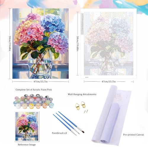 Natuyalo Paint by Numbers Kit for Adults Beginners and Kids, 16" Wx20 L Canvas Pictures Drawing Acrylic Paintwork with 3 Pcs Paintbrushes, Colorful Flowers in Vase - color: ART-05