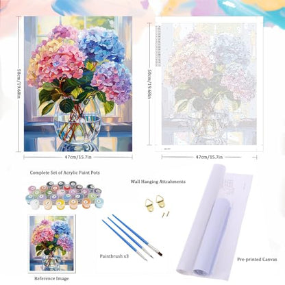Natuyalo Paint by Numbers Kit for Adults Beginners and Kids, 16" Wx20 L Canvas Pictures Drawing Acrylic Paintwork with 3 Pcs Paintbrushes, Colorful Flowers in Vase - color: ART-05