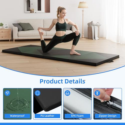 Polar Aurora 4'x10'x2 Thick Folding Gymnastics Exercise Mat Aerobics Stretching Yoga Mats - color: Green-Black