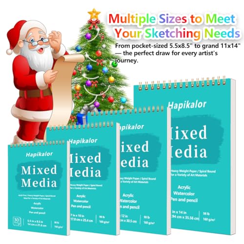 Mixed Media Sketchbook 7"x10" Multimedia Sketchbook, 30 Sheets Sketch Book | Top Spiral Bound Sketch Book, 98lb/160gsm Mixed Media Paper, Watercolor Paper Sketch Pads for Drawing, Painting, Art Supplies - size: 7" x 10"