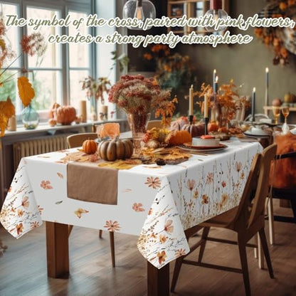 FuWeave 12 Pcs Fall Floral Tablecloth Thanksgiving Autumn Disposable Plastic Table Cloth Wildflower Table Covers for Thanksgiving Autumn Harvest Birthday Wedding Fall Party Decorations, 54 x 108 Inch - style: Autumn Wildflower