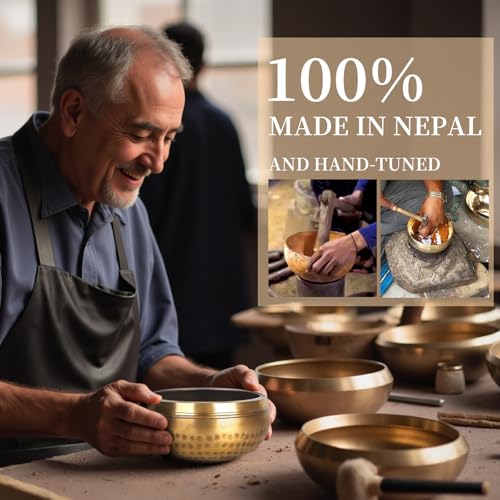 AKLOT HandMade Meditation Singing Bowl: Tibetan Sound Bowl Set with Pure Tone, Sound Bath Bowl with Cushion, Mallet, Spiritual Gift for Chakra Clearing, Healing, Yoga, Prayer, Relaxation (3.5 Inch) - color: 3.5 inch Gold