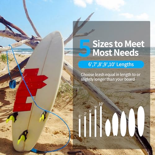 KOETSU Surf Leash 6ft/7ft/8ft/9ft/10ft - Premium Surfboard Leash for Shortboard/Longboard/SUP - 7mm Polyurethane Cord with Quick Release, Dual Swivel & Comfortable Neoprene Cuff - size: 9ft
