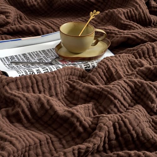 100% Cotton Muslin Blanket for Adult 50x70 4-Layers Gauze Throw - color: Dark Brown, size: 50x70 inch
