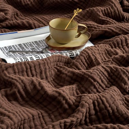 100% Cotton Muslin Blanket for Adult 90x90 4-Layers Gauze Throw - color: Dark Brown, size: 90x90 inch