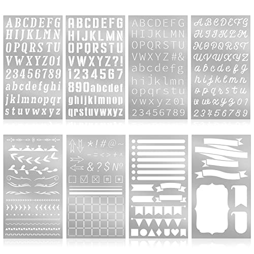 Lewtemi 8 Pcs Metal Journal Stencils, Stainless Metal Stencils Wood Tool Journal Style Scrapbooking DIY Wood Carving Engraving, Painting Planning Small Reusable Painting Template(Classic Style) - style: Classic Style,Retro,Vintage