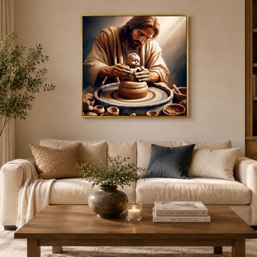 Morudeor Christian Diamond Painting Kits for Adults, Jesus Pottery Art 5D DIY Full Drill Diamond Art, Inspirational Religious Rhinestone Diamond Dot Gem Art Kits for Home Decor 13.8 X 13.8 Inch - color: WCM061