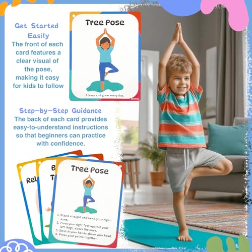 Yoga Workouts for Kids-32 Exercise Cards with Yoga Poses，ncludes 2 Rings&Dry-Erase for Improve Flexibility and Cultivate Concentration Autism Special Needs (Kids Yoga)