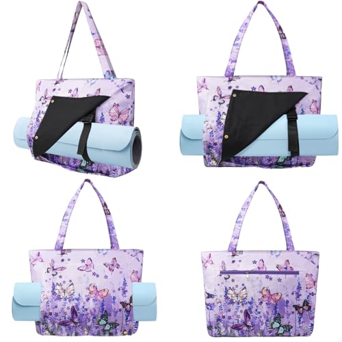 Yoga Mat Bag Yoga Bags and Carriers Fits All Your Stuff Yoga Tote Bag with Zipper Pocket Yoga Mat Carrier Pilates Bag Take in Out Mat Easily - color: Butterfly