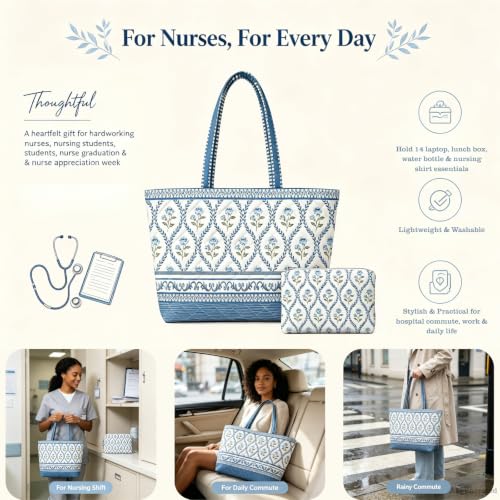 Quilted Tote Bag 2 Pack, Women's Tote Handbags for Work Travel - color: Pale Indigo Blue