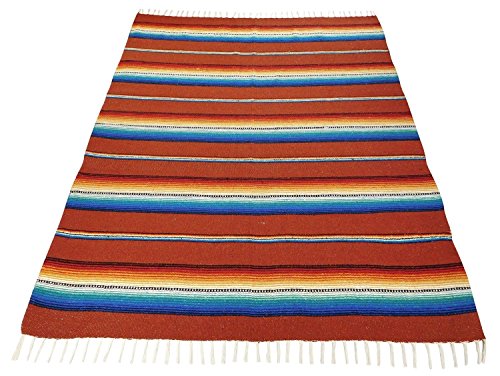 New Blanket Throw Sarape Bed Cover Terracota Mexico Beach Yoga Mat Travel 5'x7'