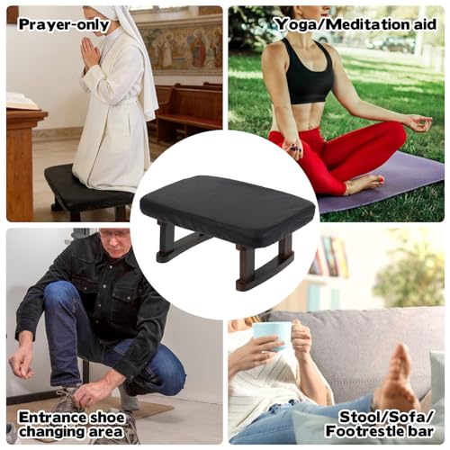 Walnut Prayer Kneeler with Thick Attached Cushion, Wooden Prayer Bench with Removable Washable Fabric Cover, Sturdy Kneeling Stool for Home Prayer and Meditation