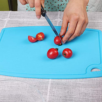 Liflicon Thick Silicone Cutting Board 12.6'' x 9.1'' Foldable & Flexible Design Juice Grooves Easy Grip Handle Dishwasher Safe-Blue - color: Blue, size: 12.6"L x 9.1"W