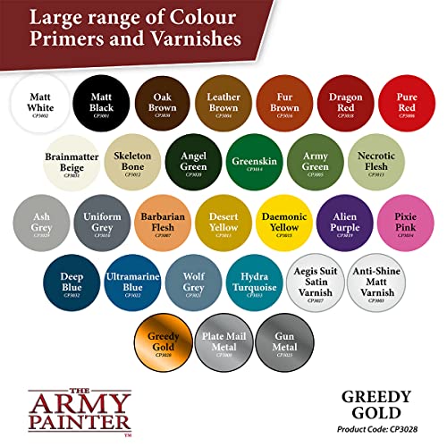 The Army Painter, Colour Primer Greedy Gold, 400 ml acrylic spray | Spray Paint Basecoat for Miniature Model Undercoat Priming, Plastic Wargames, DnD & Warhammer - color: Greedy Gold
