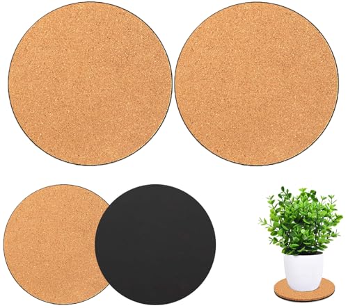 2 Pieces Cork Plant Coasters, 12 Inch Cork Plant Mats, Cork Coaster for Planters, Large Plant Coasters for House Plants Indoors (Nude & Black) - size: 12 Inch