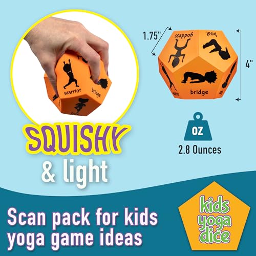 Yoga Dice for Kids, Large 12-Sided Soft Foam Exercise Dice - color: Orange