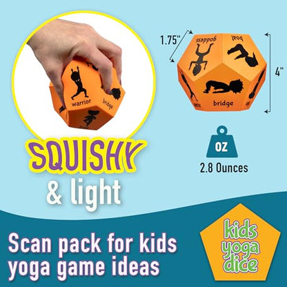 Yoga Dice for Kids, Large 12-Sided Soft Foam Exercise Dice - color: Orange