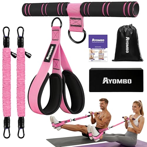 Upgrade Pedal Resistance Band with Handle, Adjustable Tube Foot Pedal Device Puller Exercise Bands, for Abs Arm Leg Waist Workout, Core Pilates, Sit Up Fitness Equipment for Full Body Training - color: Pink
