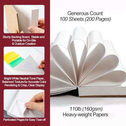 TRANSON 2 Pack A6 Mini Sketchbook Marker Pad, 110lb/160gsm Heavyweight Art Paper, No Bleed Through, 100 Sheets/200 Pages 4.13"x5.83" for Drawing & Sketching - size: 2 PACK A6 160gsm
