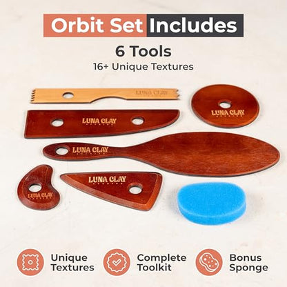 Large Pottery Ribs Tool Set | 6 Pack - Extra-Long Kiln-Dried Cherry Wood Shaping & Trimming Tools with 9" Paddle, Round Disc & Serrated Comb for Wheel Throwing, Non-Warping, Bonus Sponge - color: Cherry Wood