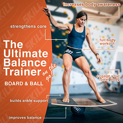 The Skill Board - Wooden Balance Board for Adults - Wobble Board for All Sports, Gym, Standing Desk, or Yard Games - Balance Trainer, Fitness Ball, Ball Pump, Grip Tape - color: Grip, size: Mini