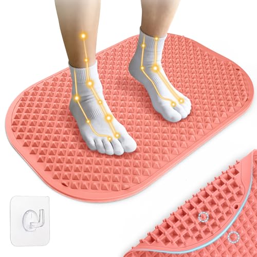 Silicone Foot Massage Mat, Extra-Large Reflexology Mat for Feet Relaxation, Portable Foot Acupressure Mat with Dual-Side Usage, Foldable Standing Desk Mat for Pain, Fatigue Relief(Pink-XL) - color: Pink, size: X-Large