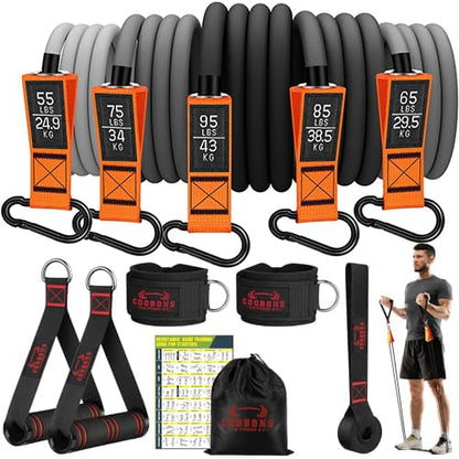 Resistance Bands with Handles, 175lb Exercise Bands for Working Out - color: 375LBS Black Orange