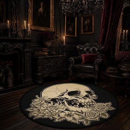 keepcute Skull Flower Area Rug 6ft, Washable Non-Slip - color: Skull Rose Flower, size: 6' (Round)