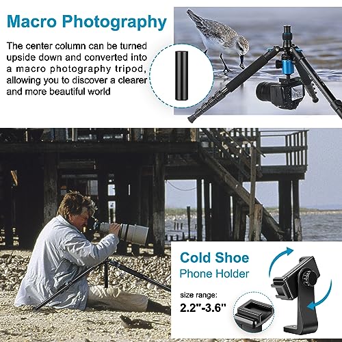 JOILCAN 81" Tripod for Camera Phone, 83" Aluminum Camera Tripod Monopod | Tall DSLR Tripod with 360°Ball Head, Heavy Duty Travel Tripod for Binoculars Spotting Scope Telescope, Payload 35lb - color: Blue
