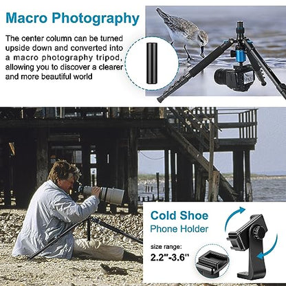 JOILCAN 81" Tripod for Camera Phone, 83" Aluminum Camera Tripod Monopod | Tall DSLR Tripod with 360°Ball Head, Heavy Duty Travel Tripod for Binoculars Spotting Scope Telescope, Payload 35lb - color: Blue