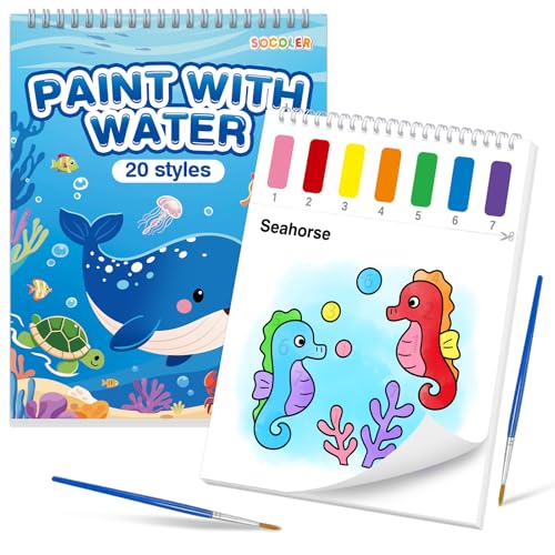 SOCOLER Paint with Water Coloring Books for Toddlers,Sea World Theme Mess Free Watercolor Painting Papers for Kids Water Color Paint Kit Art Craft Gift for Ages 1-3,4-8 - color: Sea World
