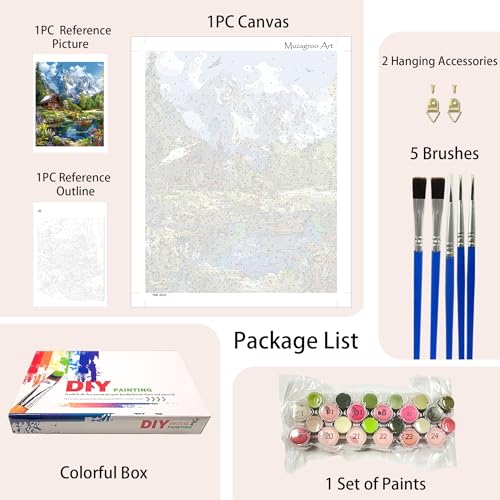 Muzagroo Paint by Numbers Oil Painting Kits for Adults DIY Landscape Oil Painting for Beginners Hand Crafts Kits with Brushes and Acrylic Paints 16x20 inches (Landscape) - color: Landscape