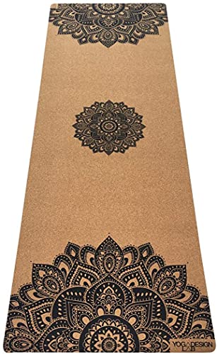 YOGA DESIGN LAB | The Cork Yoga Mat | Eco Luxury | Ideal for Hot Yoga, Power, Bikram, Ashtanga, Sweaty Workouts | Studio Quality | Includes Carrying Strap! - color: Mandala Black, size: 5.5mm