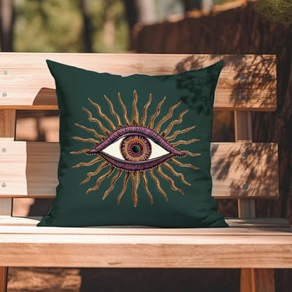 Fahrendom Evil Eye Throw Pillow Cover 18x18 Inch, Boho Mystical Sun Ray