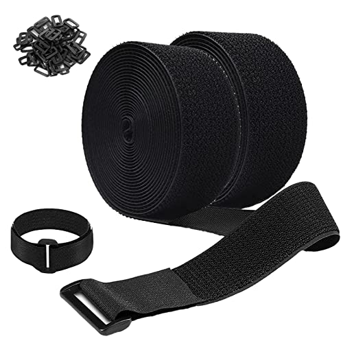2 Rolls 26FT 2 inch Wide Cable Straps with 20 Buckles, Heavy Duty Nylon Hook and Loop Straps for Fastening Securing, Reusable Cut-to-Length Molle Straps for Organizer or Storage, Black - size: 2 in x 26 ft (2 Rolls)