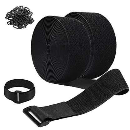2 Rolls 26FT 2 inch Wide Cable Straps with 20 Buckles, Heavy Duty Nylon Hook and Loop Straps for Fastening Securing, Reusable Cut-to-Length Molle Straps for Organizer or Storage, Black - size: 2 in x 26 ft (2 Rolls)