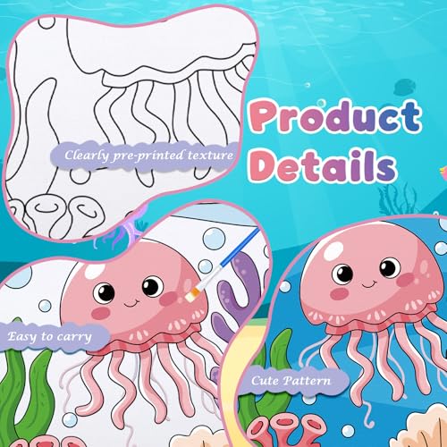 Anseal 12 Packs Pre Drawn Canvas to Paint, 4" X 4" Ocean Pre-Printed Paint Party, Pre Stretched Canvas Outline Painting Boards for Beginners, Party Favor - style: Ocean