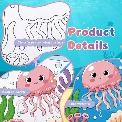 Anseal 12 Packs Pre Drawn Canvas to Paint, 4" X 4" Ocean Pre-Printed Paint Party, Pre Stretched Canvas Outline Painting Boards for Beginners, Party Favor - style: Ocean