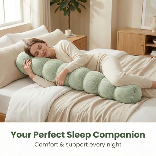 Pat. Pend. Cylinder Pillow for Bed, 39 Inch, Celadon Green - color: Celadon Green, size: 39"x 7.87"