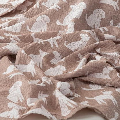 MEJU Dogs Puppy Brown Kids Muslin Lightweight Blanket for Bed Sofa Couch 100% Combed Cotton 3 Layer Soft Warm Reversible Throw Blanket Bedspread Bed Coverlet (Animals, F/Q 80 in x 90 in) - color: Animals, size: F/Q 80 in x 90 in
