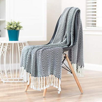 Chanasya Premium Chevron Super Soft Acrylic Throw Blanket with Tassels Cozy Lightweight Fluffy Woven Blanket for Bed Sofa Chair Couch Living Bed Room Black and White Blanket (50x65 Inches) Black - color: Black